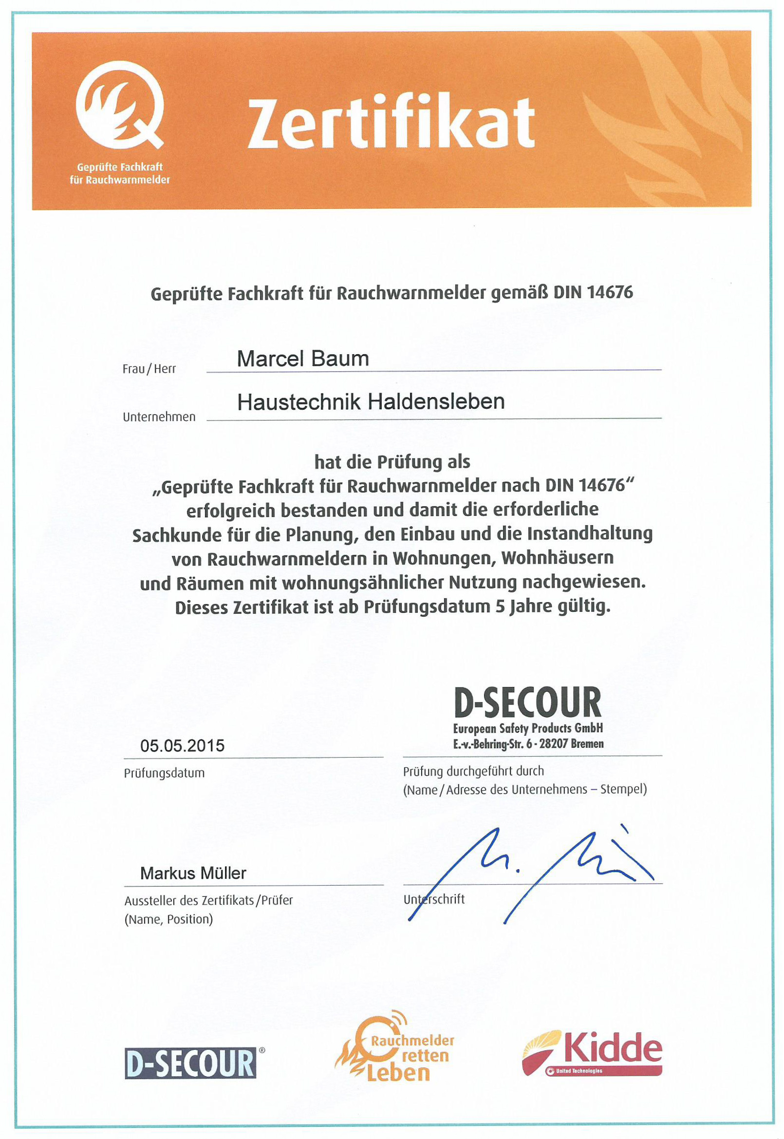 Rauchmelder-Zertifikat