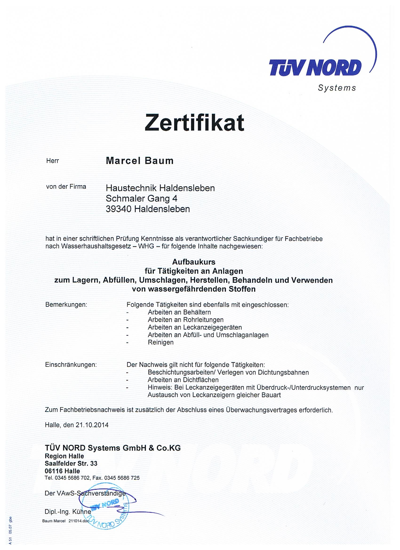 TÜV Nord Zertifikat 2